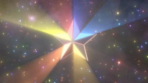 Giant Shining Disco 3D Star Shape Beaming Colorful Rays Into Space Stock Illustration