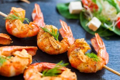 Giant Shrimp skewers. Stock Photos