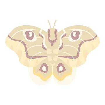 Giant silk moth spreading its wings on white background Illustrazione stock