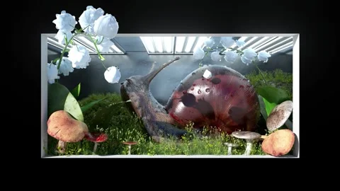 Giant Snail Breaking Through Screen 3D Naked-Eye Nature Background 動画素材 331915161