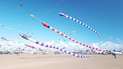Giant snake windsock kites at St Annes International Kite Festival Stock Footage 344769441