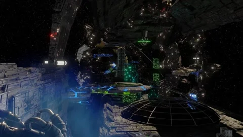 Giant space stations in outer space. The science fiction world of the future. Stock Footage 319872951