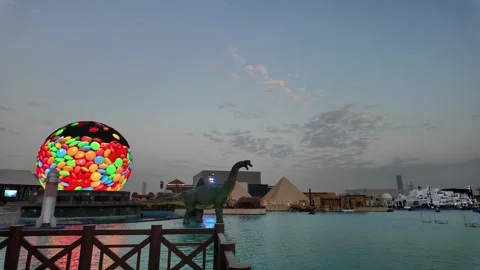 Giant sphere and Brachiosaurus in Riyadh... | Stock Video | Pond5