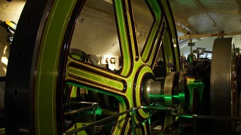 Giant spinning mechanical engine wheel. Stock Footage 82804244