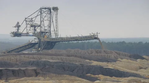 A giant spreader in open coal mine. Stock Footage 48364341