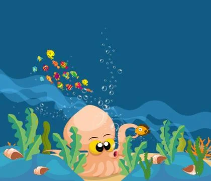 Giant squid in the ocean Stock Illustration