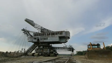 Giant stacker (absetzer) Takraf Ers 710 in sand pit near Voskresensk, Russia Stock Footage 52535034