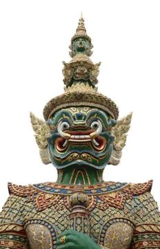 Giant stand in front of temple located in wat phra keaw on white background 写真素材