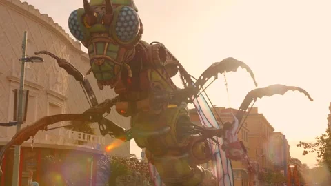 Giant Steampunk Grasshopper Citrus Float at Menton Lemon Festival. Unique Stock Footage 331164438