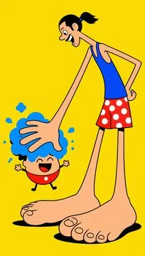 Giant Washing a Small Child Stock Illustration