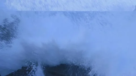 Giant wave crashes at The Bubbly Pool (Closeup) Stock Footage 21231687
