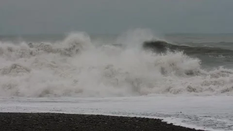 Giant waves in stormy sea in cloudy weather Stock Footage 300033982