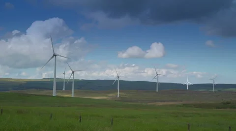 Giant windmills on the big field Stock Footage