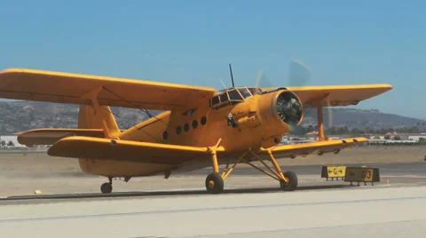 Giant Yellow Biplane Stock Footage 31240337