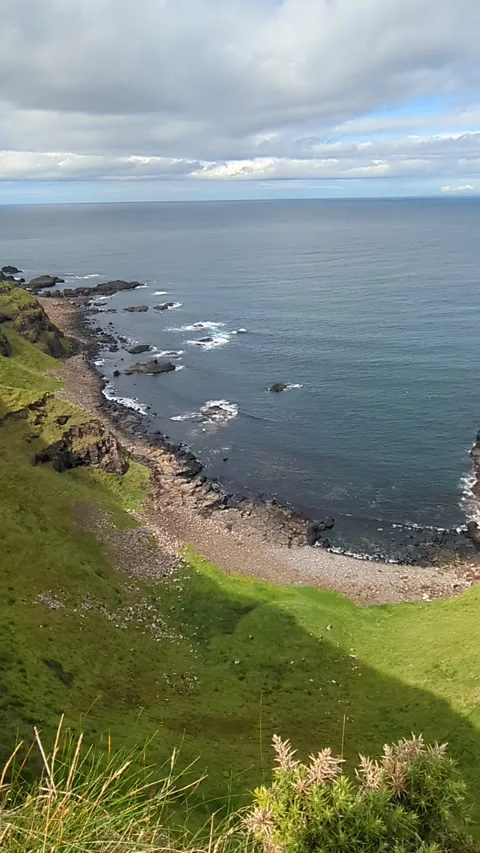 Giants causeway cliff top walk Stock Footage 288113939