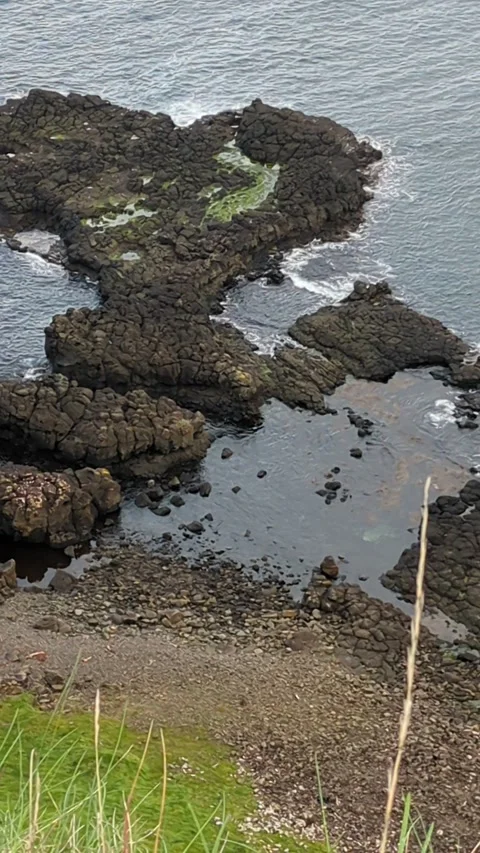 Giants causeway hike with heart shaped rock and seals Stock Footage 288113944
