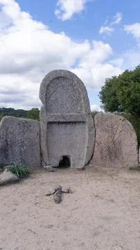 Giant's tomb of S'Ena e Thomes, sardinia, showing megalithic gallery grave Stock Photos