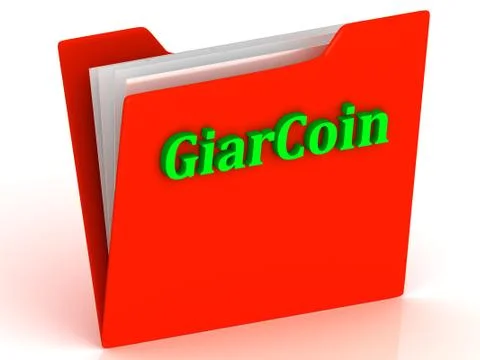 GiarCoin- bright green letters on red paperwork folder witch paper list on a Stock Illustration