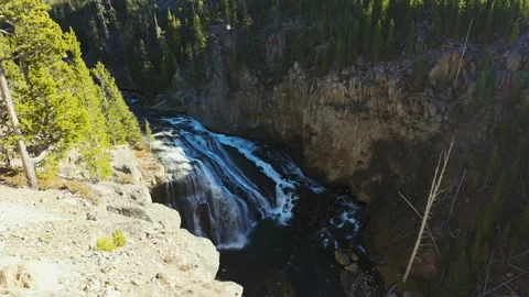 Gibbon Falls in Yellowstone from Above Stock Footage 320032098
