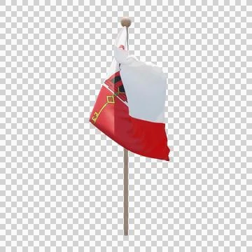 Gibraltar 3d illustration flag on pole. Wood flagpole Stock Illustration