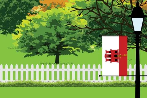 Gibraltar Day Trees Lamp Vector Illustration Stock Illustration