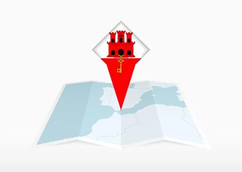 Gibraltar is depicted on a folded paper map and pinned location marker with.. Stock Illustration