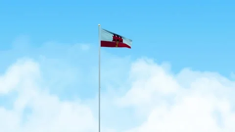 Gibraltar Flag 3D Render Animation Waving on Pole with Blue Sky Video stock 333087152