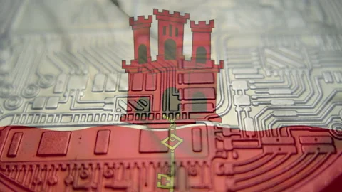 Gibraltar flag with Bitcoin Cryptocurrency Video stock 167919093