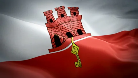 Gibraltar flag Motion Loop video waving in wind. Realistic Rock of Gibraltar Video stock 126949102