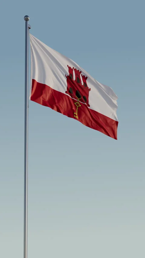 Gibraltar Flag Seamless Loop Cinematic Realistic Waving Blue Sky Stock Footage 319009841