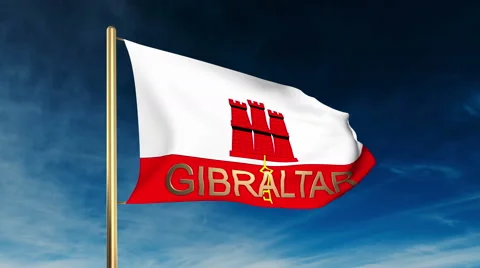 Gibraltar flag slider style with title. Waving in the wind with cloud background Stock Footage 48308727