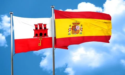 Gibraltar flag with Spain flag, 3D rendering Stock Illustration