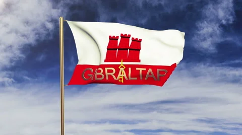 Gibraltar flag with title waving in the wind. Looping sun rises style 스톡 동영상 48310513