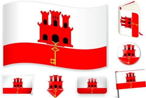 Gibraltar flag vector illustration in different shapes. Stock Illustration