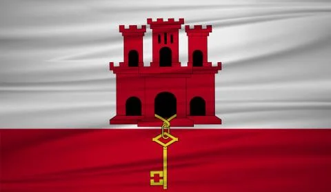 Gibraltar flag vector. Vector flag of Gibraltar blowig in the wind. EPS 10. Stock Illustration