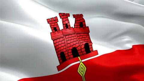Gibraltar Flag Wave Loop waving in wind. Realistic British Territory Flag Stock Footage 97700880