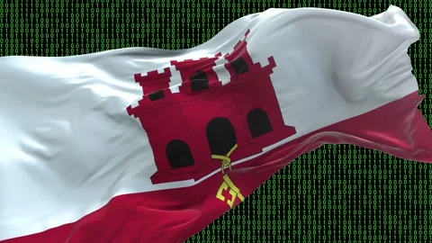 Gibraltar flag - Waving flag on matrix binary code background Stock Footage 321421188