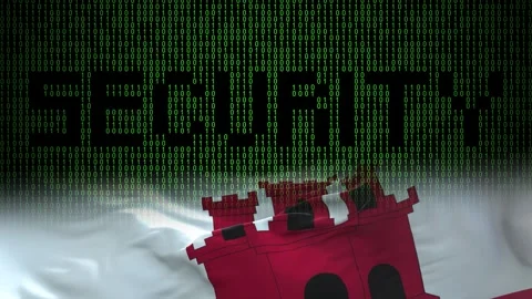 Gibraltar flag - Waving flag on matrix binary code background Stock Footage 321422290