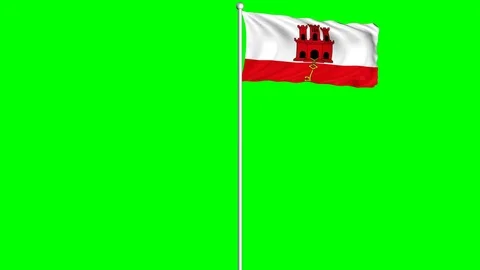 Gibraltar Flag Waving Fluttering on Wind Loopable Green Blue Screen Matte Stock Footage 77580541