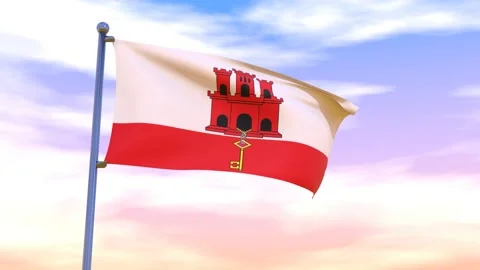 Gibraltar Flag waving in the high wind Video stock 154375173