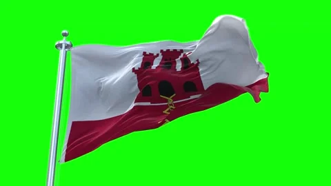 Gibraltar Flag Waving in Loopable and Textured green screen background Stock Footage 296876689