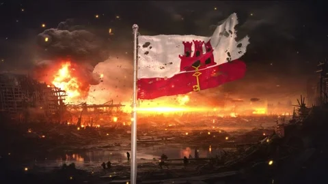 Gibraltar flag waving in war is torn 스톡 동영상 346008135