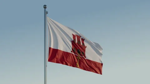 Gibraltar Gibraltar Flag loop Cinematic Realistic Waving Blue Sky Stock Footage 308791528