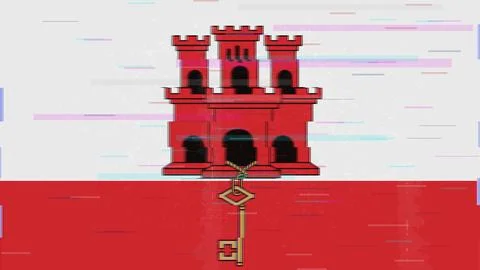 Gibraltar Glitch Flag Vector - RGB Split Digital Video Frame Design Illustrazione stock