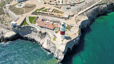 Gibraltar lighthouse and cliffs from above. Stock Footage 268035689