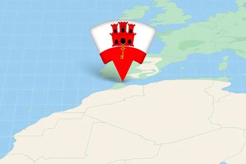 Gibraltar Location Highlighted on Map with Flag Icon. イラスト素材