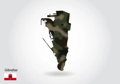 Gibraltar map with camouflage pattern, Forest - green texture in map. Militar Stock Illustration