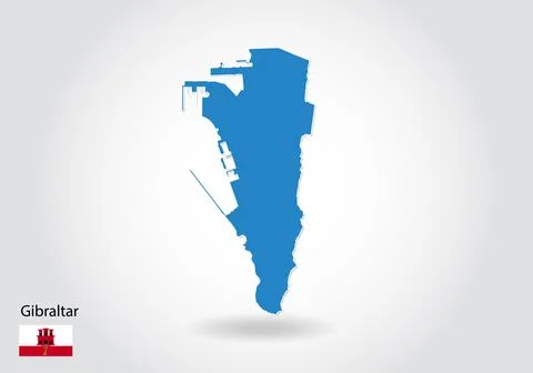 Gibraltar map design with 3D style. Blue gibraltar map and National flag. Sim 스톡 일러스트