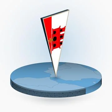 Gibraltar map in round isometric style with triangular 3D flag of Gibraltar Stock Illustration