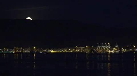 Gibraltar moon over harbor Stock Footage 62722879